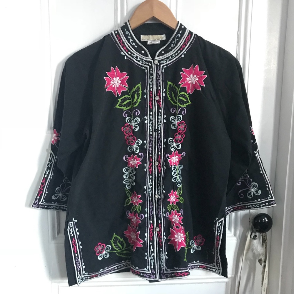 Floral embroidered Asian style top